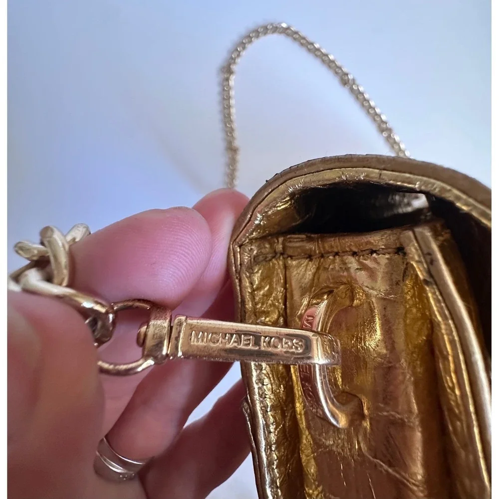 Michael Kors Gold Snakeskin Python Embossed‎ Studded Clutch Bag Small READ